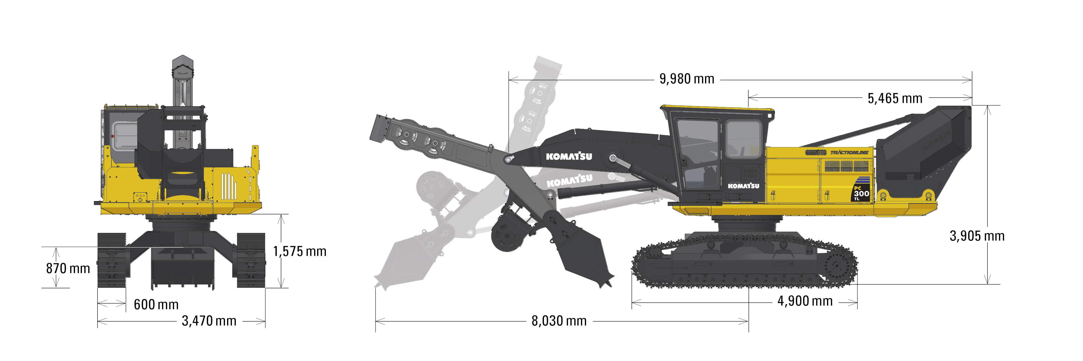 Komatsu PC300TL Dimensions D4