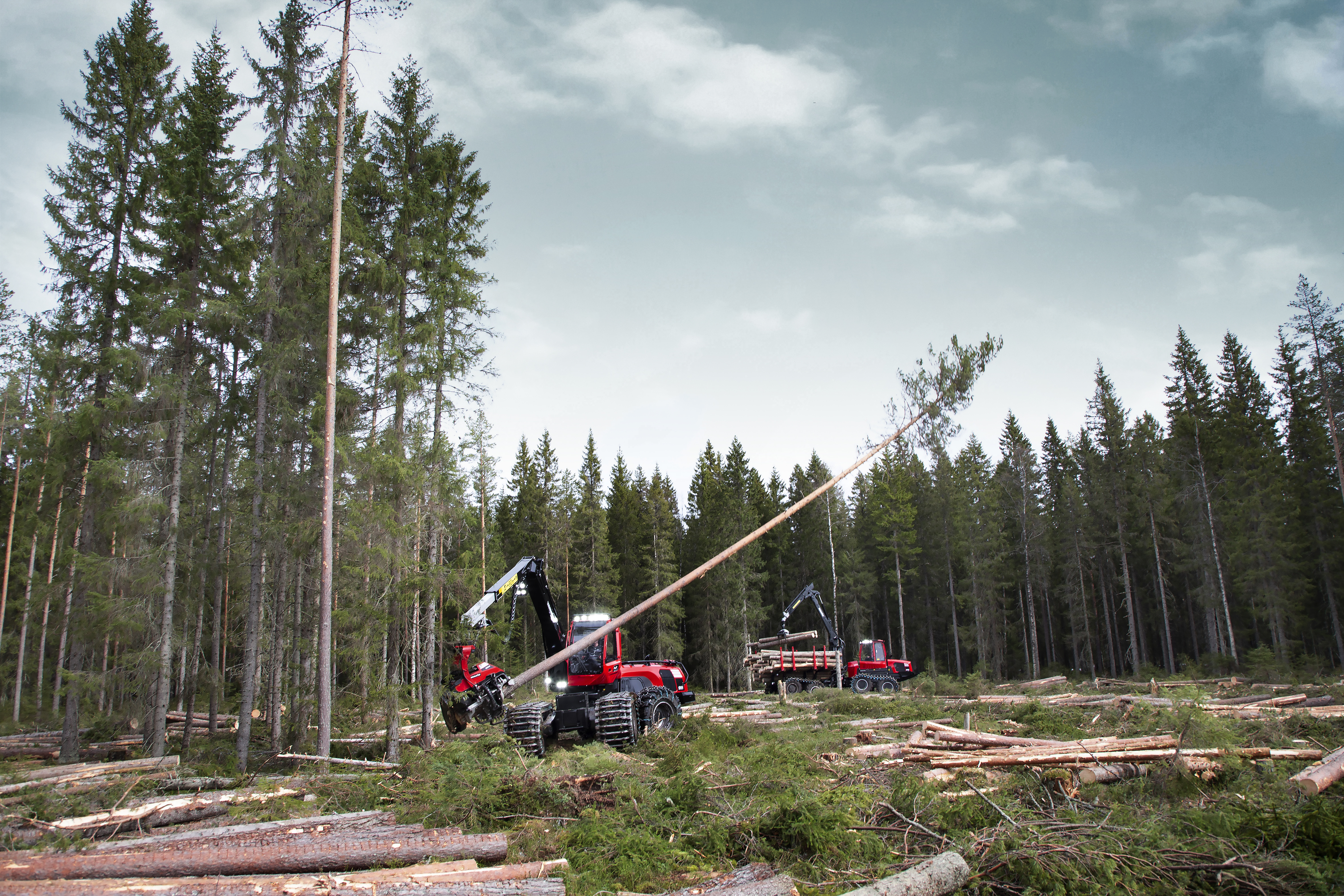 Komatsu forwarder and harvester