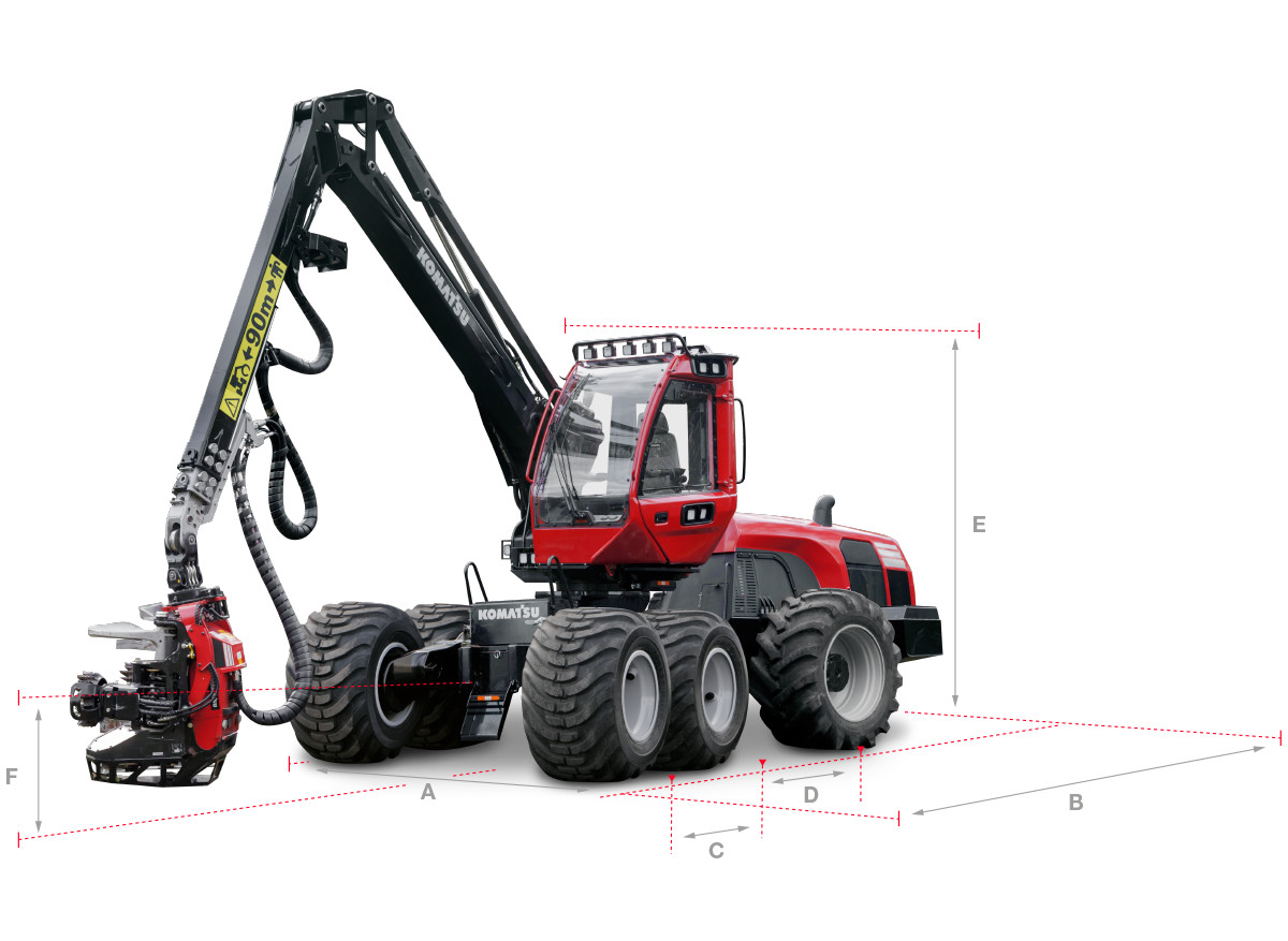 Harvester Komatsu 911 dimensions